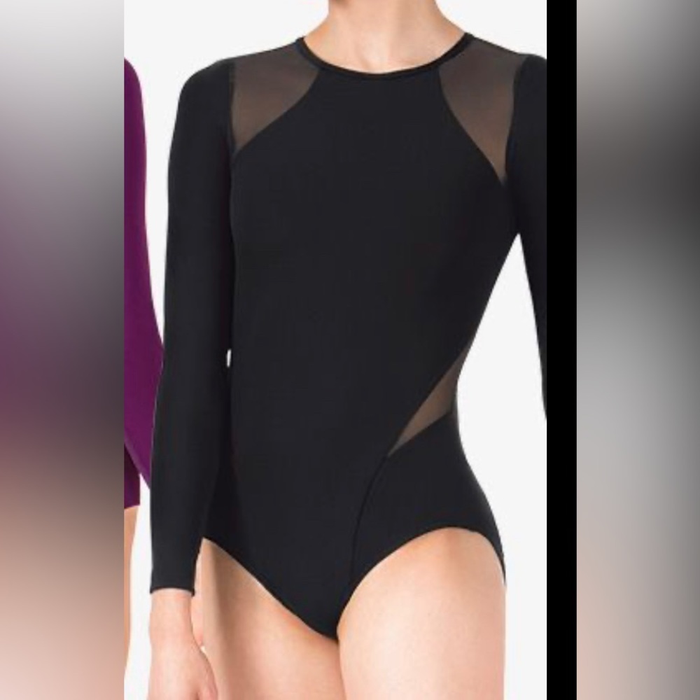 Girls "Thea" Mesh Insert Long Sleeve Leotard